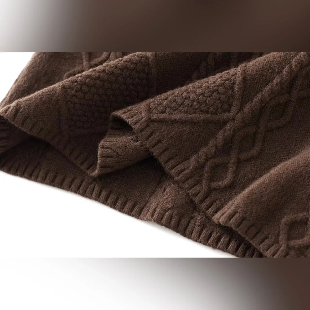 NEW Brown Cable Knit Stretchy Bodycon Midi Sweater Skirt